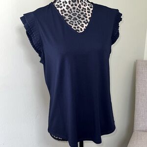 Adrianna Papell Navy Blouse with Ruffle Sleeves